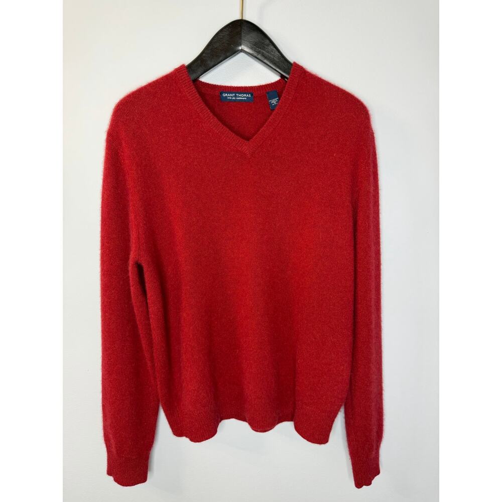 Grant Thomas Cashmere V Neck Long Sleeve Sweater Men's M Red